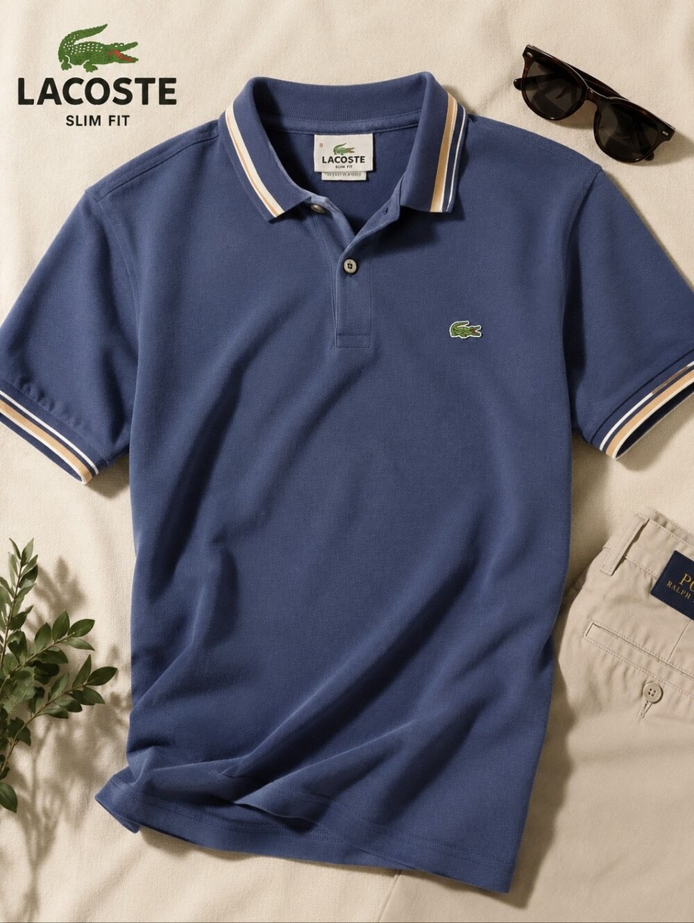 Lacoste Slim Fit Blue Polo Shirt (Size 8)(mens XL)– Contrast Trim